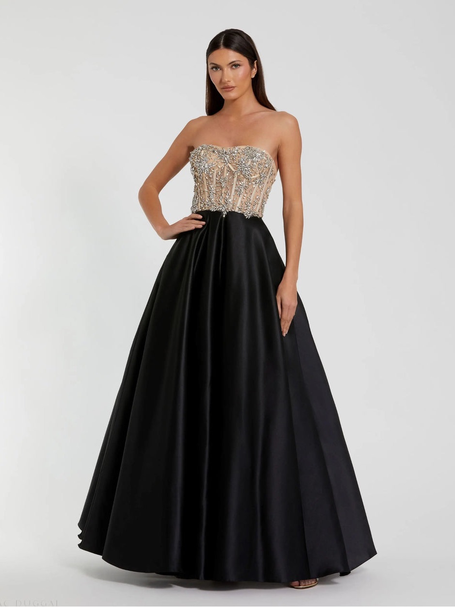Mac Duggal 20701 Black Strapless Embellished Bustier Ball Gown Size 12